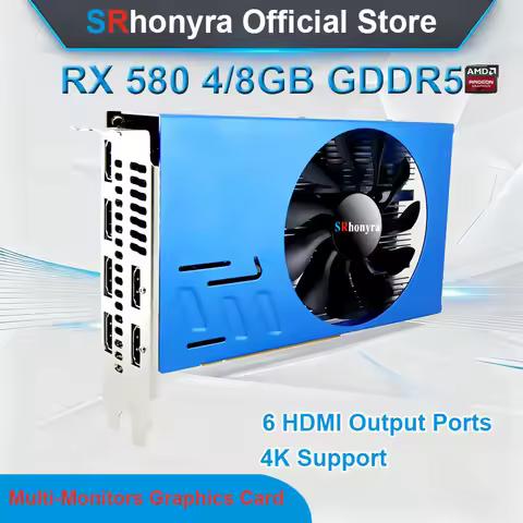 SRhonyra AMD RX580 4/8GB Graphics Card Multi-Monitors,2048SP GDDR5 256bit 6 HDMI Multi Screen Splici
