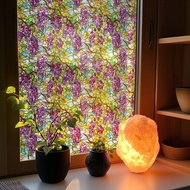 Flower Painted Relief Window Film Removable Static Glass Cling Decal