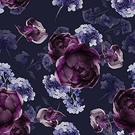 CRE8TIVE Dark Blue Wallpaper Flowers Peony Self-Adhesive Film for Furniture Vintage 30.5 x 300 cm Pu