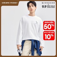 GIORDANO Men T-Shirts Letter Embroidery 100% Cotton Tee Crewneck Long Sleeve Simple Basic Fashion Ca