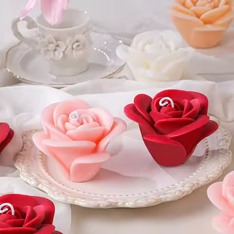 DIY Rose Flower Candle Silicone Mold Birthday Cake Decoration Flower Chocolate Fudge Making Tool 3D 