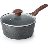 SENSARTE Nonstick Saucepan with Lid, 1.5 Quarts Small Pot with Swiss Granite Coating, Stay-cool Hand
