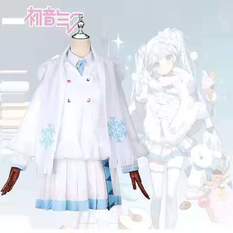 2025 Snow Miku Cosplay Costume Anime Miku Sweet Cute White Cloak Dress Long Wig Outfits Halloween Ch