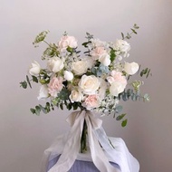 【鮮花】白粉色玫瑰康乃馨自然風美式鮮花捧花