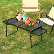 AUGUSTINE Outdoor Collapsible Garden Desk, Sturdy Adjustable Height Metal Mesh Grill Table, Outdoor Furniture Lightweight Portable Black Picnic Folding Camping Table Party