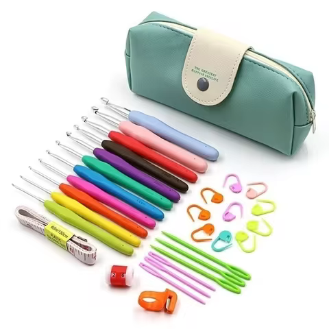 12/37pcs Ergonomic Crochet Hook Set Extra Long Kit Crochet Needles Knitting Crochet Tricot Accessori