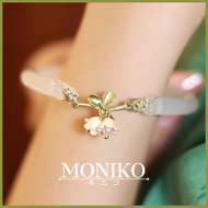 ◎ ◐ ✟ MONIKO Original Design 18k Gold Hetian Jade White  Lily of the valley Bangle Impact Inspired