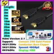 Hdmi 2.1 HDMI Cable V2.1 Version 48GBpS Support 8K 4K SuperHD Ultra HD UHD HDR 24K Gold Plated Bare Copper TV