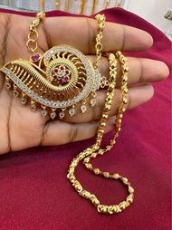 Ready stock indian impon gold plated sangu pendant +paruppu chain 30” inch 🚫not 916