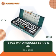 18 Pcs 1/4″ Dr Socket Set, 4-13 Mm S04H2118S