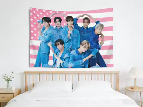 ENHYPEN Walk The Line Heart Pose Wall Tapestry For Fans Perfect Gift for ENGENEs Pink American Flag 