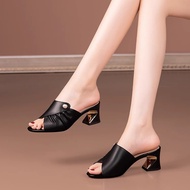 (ẢNH THẬT) Guốc cao gót vuông màu 5p quai nhúm kết ngọc gót vàng ánh kim -CG210