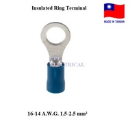Insulated Ring Terminal, M6 M8 M10 Stud Size, 1.5mm² to 2.5mm² 16-14 AWG Wire Size, Blue