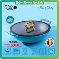 Stein Cast Iron Enamel Steincookware Wok 30 Cm + Tutup Enamel Misty Green Blue Fantasy Cast Iron Ena