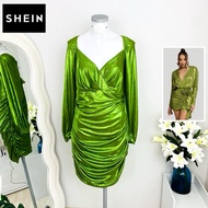 Size L-XL shein Brand Authentic 1 Dress Acetate Fabric Wrinkle The Whole Set Shiny Scales Work Lemon