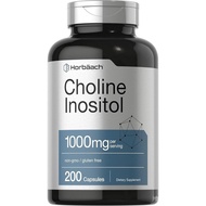 Horbaach Choline Inositol 1000mg Supplement | 200 Capsules |, Gluten Free