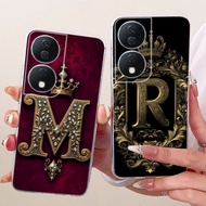 Cover Honor X7B 5G Case 4G CLK-LX2 Transparent Luxury Crown A-Z Letters 2D Flat Pattern Soft Casing 