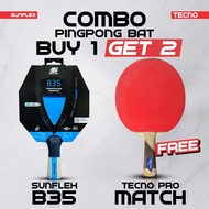 Combo Package Buy 1 Get 2 Table Tennis Pingpong Bets Sunflex B35 Blue Black Rubber Sportive Bet Tecn