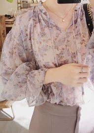 [正韓]Copiner淡紫印花罩衫上衣
