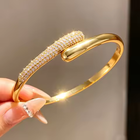 Yupsk Fashion Trendy Chubby Water Drop Head Open Bracelet for Women Sparkling Zircon Bangle Party Je