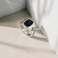 AR-Kang Collection** AKR714 แหวนผู้ชายเงินแท้ประดับ Black Agate White CZ 5A ชุบ Rhodium (Silver92.5%