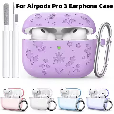 for AirPods Pro 3 Case Engraved Silicone Protector For AirPods Pro 3 Case Cover with Keychain Cleane