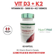 Nutriwell VIT D3 5000IU+K2 100MCG - 60 Capsules VITAMIN D 5000IU