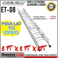 ''EVERLAS'' TRIPLE EXTENSION ALUMINIUM LADDER ET-08 8' X 8' X 8' 15 Rungs Heavy Duty Triple Extensio