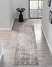 Amy Modern Abstract Area Rug for Kitchen, 2x7 Contemporary Textured Geometric Gray Runner, High-Low 