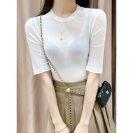 See-through Gauze Bottoming Shirt Women Thin Short-Sleeved t-Shirt Inner Half-Sleeved Gauze White Sk