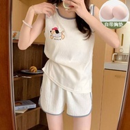 Teenager Pajamas 2-Piece Comes With Chest Pad 3 Colors Padded Pajamas Women Sleepwear With Chest Pad