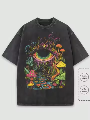Men Summer Casual Round-neck T-shirt 100% Cotton Featuring Creative Forest and Eye Pattern Print Fas