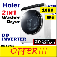 Haier 2 in 1 Washer Dryer DD INVERTER 10KG Combo Front Load Washing Machine with 8KG Clothes Drying Function HWD100-B14979