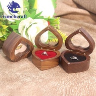 CRUNCHCRAFT​ Walnut Wood Rings Box, Magnetic Cover Wedding Heart Rings Holder, Simple Storage Packag