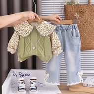 Autumn Spring Girls Clothes Baby Causal Sweater Vest Coat Shirt Causal Jeans 3pcs/set Kids Sport Sui