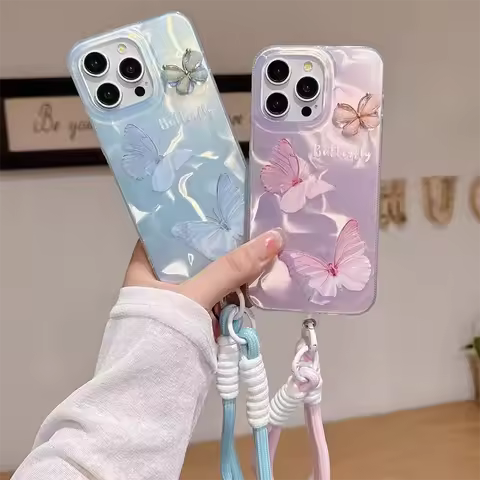 Trendy Butterfly 3D Lanyard Case For OPPO A5i A5 Pro A20 A5X Realme Note 60X 60 13 C75X C65S 14 14T 