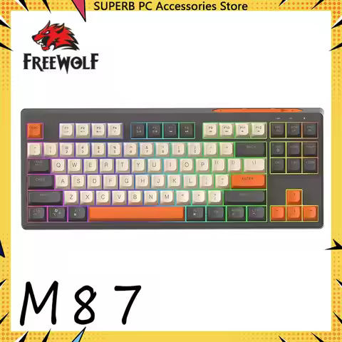 Free Wolf M87 2.4G Wireless Gaming Keyboard Bluetooth Connection PBT Ball Cap Rainbow Light Suitable