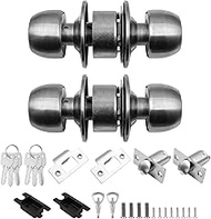 Set of 2 ZONADAH Stainless Steel Entrance Knobs Latch 60mm Door Lock for Interior Doors with 3 Key L