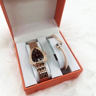 【Hot selling】 Two-Piece Jewelry Quartz Watch Non-Mechanical Women's Watch Waterproof Calendar Girls Steel Strap Watch