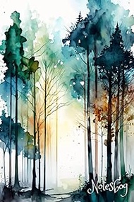 Notesbog: Smuk skov med flod akvarel maleri cover, 122 sider, 15,24x22,86 cm, God til at tage noter 