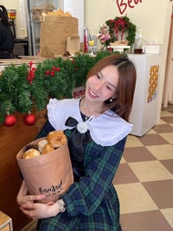 Vanilla.sky : Forest Charm Dress ชุดเดรสลายสก๊อตน้ำเงิน-เขียว แถมปกคอ+โบว์