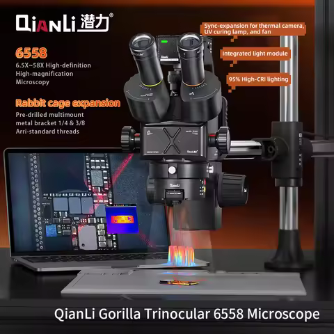 Qianli Gorilla Microscope X6558 Trinocular 6.5-58X Continuous Zoom Microscope for Motherboard Repair