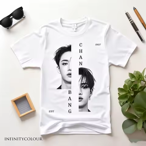 Vintage Bang Chan Stray Kids Face Shirt Bang Chan Retro Shirt Summer Men Women Cotton Y2K Gothic Clo