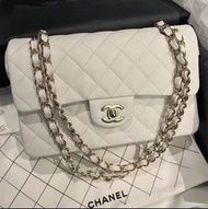 Unused CHANEL 白金荔枝皮 classic flap 小號  芯片包 白金配色超公主