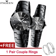 [แหวนคู่ฟรี] FNGEEN ขายร้อน2 Pcs นาฬิกาคู่ฉบับภาษาเกาหลี Luxury Original ปฏิทินวันที่กันน้ำนาฬิกาคู่รักสแตนเลสควอร์ทซ์แฟชั่นลำลองนาฬิกาข้อมือสำหรับผู้ชายผู้หญิง