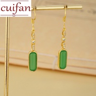hikaw 18k saudi gold original Emerald studded jade pendant earrings for women hypoallergenic hikaw b
