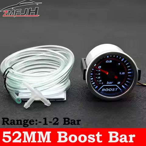 2" 52mm Universal 12V LED Smoke Len -1~0~2 BAR Turbo Boost Gauge Meter / Turbo Boost Meter with Whit