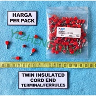 MERAH Skun I FERRULES 2 CABLES TE1008 RED 1 PACK (100 PCS)
