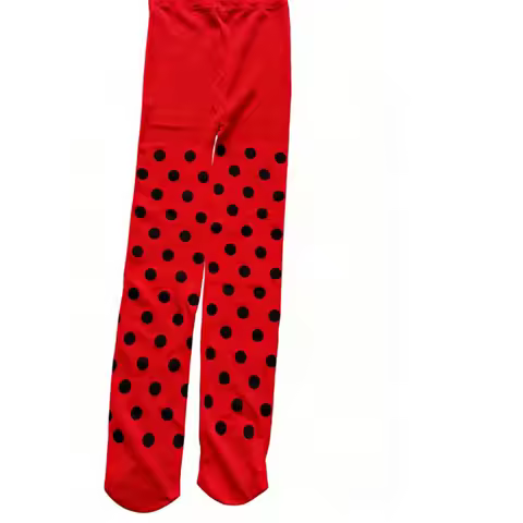 PESENAR Ladybug Red and Black Polka Dot Footed Tights Opaque Pantyhose for Halloween Cosplay and Cos