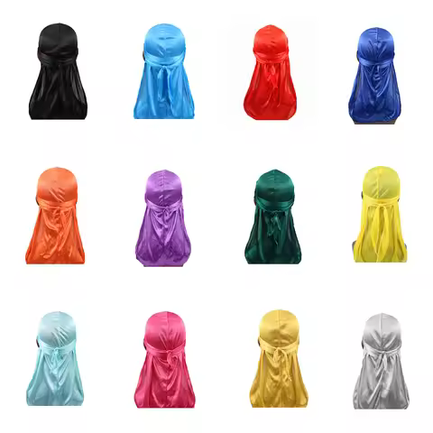 Unisex Women Men Silk Durag Wigs Biker Durag for Men Headband Hair Accessories Long Tail Straps Band